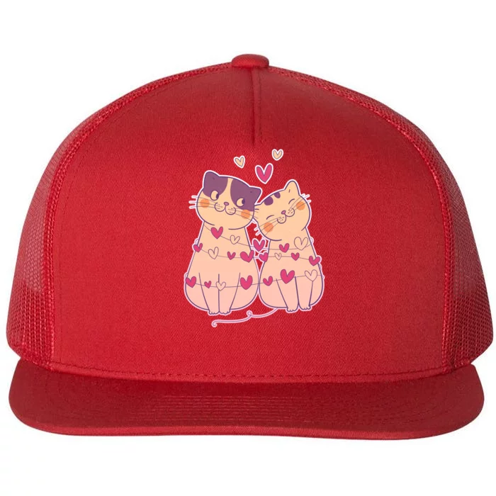 Cute Valentine's Day Kitties Flat Bill Trucker Hat