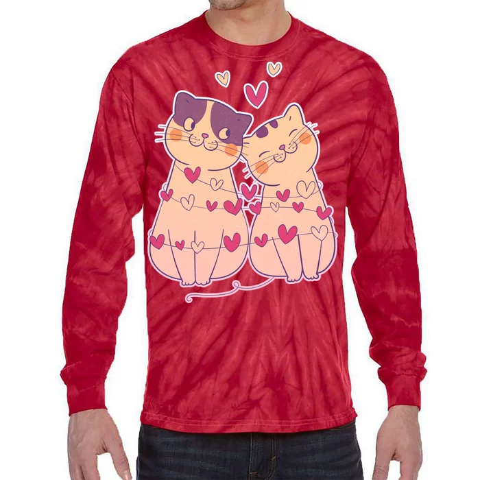 Cute Valentine's Day Kitties Tie-Dye Long Sleeve Shirt