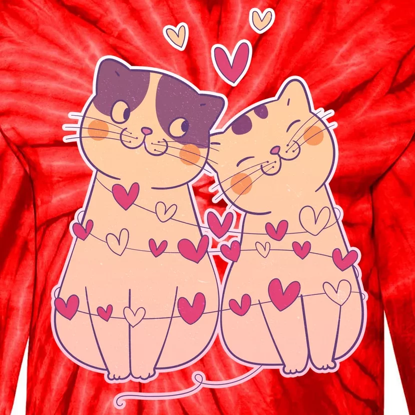 Cute Valentine's Day Kitties Tie-Dye Long Sleeve Shirt