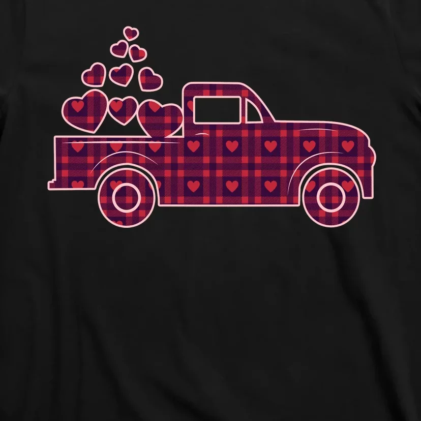 Cute Valentine's Day Plaid Pickup Truck With Hearts T-Shirt