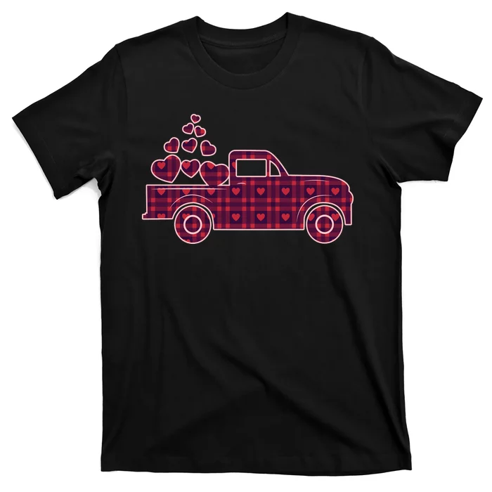 Cute Valentine's Day Plaid Pickup Truck With Hearts T-Shirt