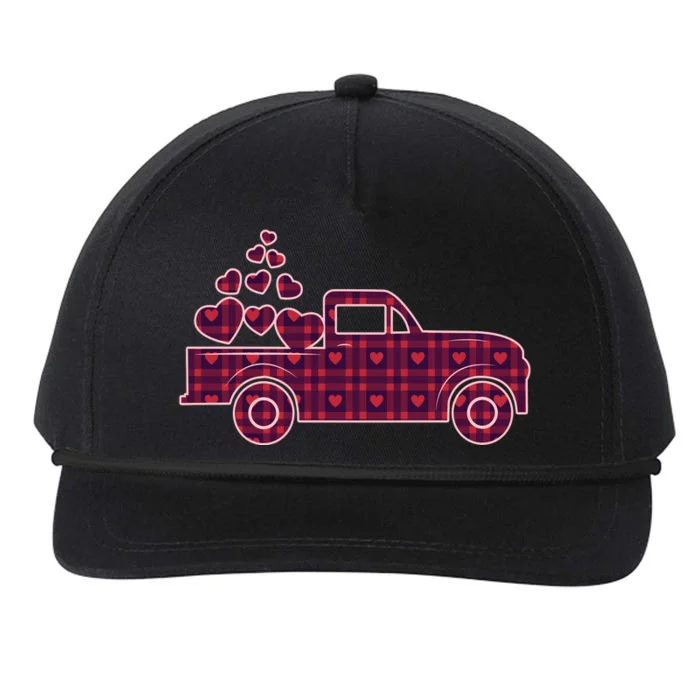 Cute Valentine's Day Plaid Pickup Truck With Hearts Snapback Five-Panel Rope Hat