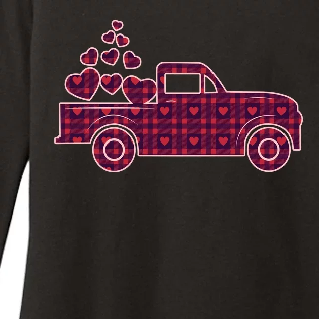 Cute Valentine's Day Plaid Pickup Truck With Hearts Womens CVC Long Sleeve Shirt