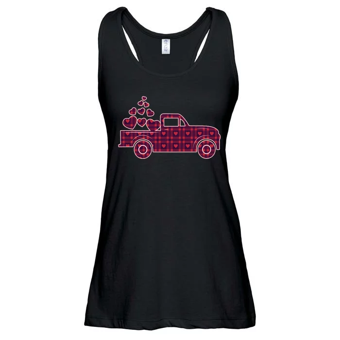 Cute Valentine's Day Plaid Pickup Truck With Hearts Ladies Essential Flowy Tank