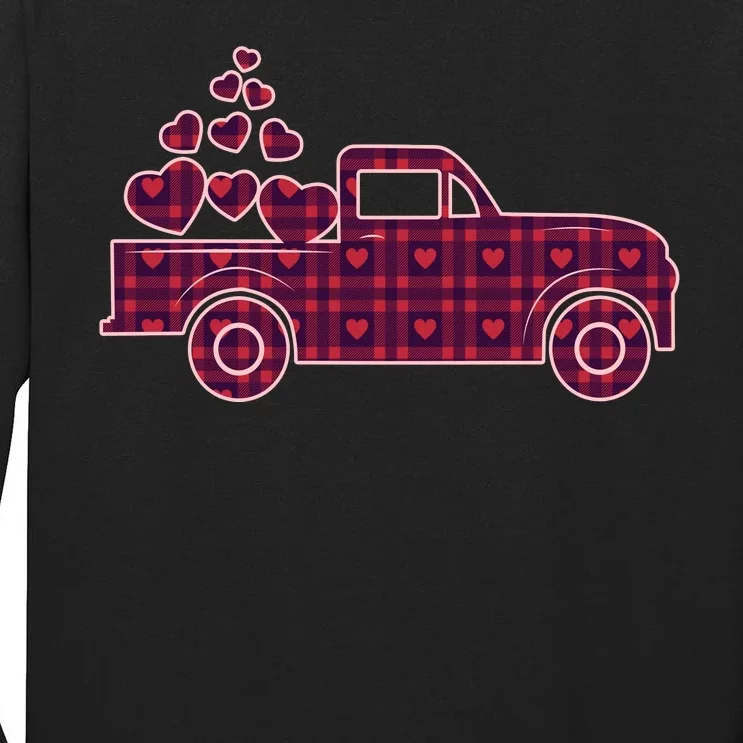 Cute Valentine's Day Plaid Pickup Truck With Hearts Tall Long Sleeve T-Shirt