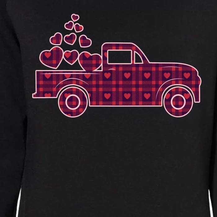 Cute Valentine's Day Plaid Pickup Truck With Hearts Womens California Wash Sweatshirt