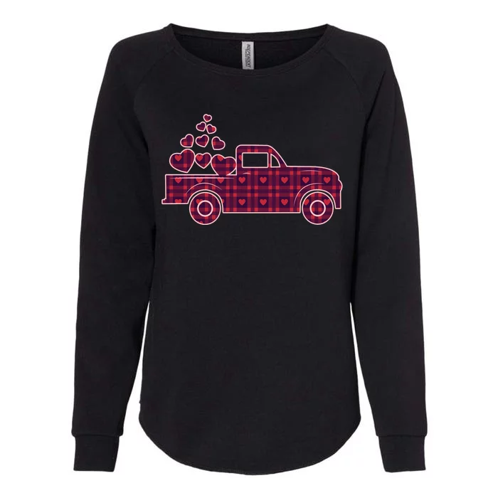 Cute Valentine's Day Plaid Pickup Truck With Hearts Womens California Wash Sweatshirt