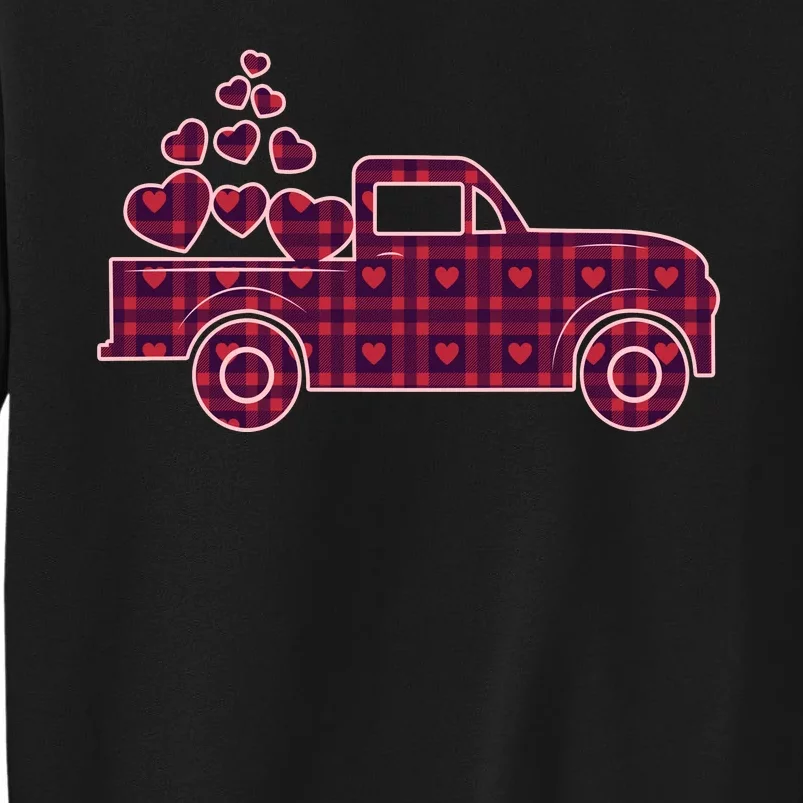 Cute Valentine's Day Plaid Pickup Truck With Hearts Tall Sweatshirt