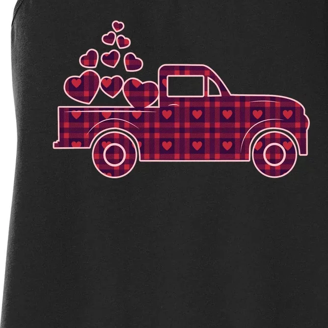 Cute Valentine's Day Plaid Pickup Truck With Hearts Women's Racerback Tank