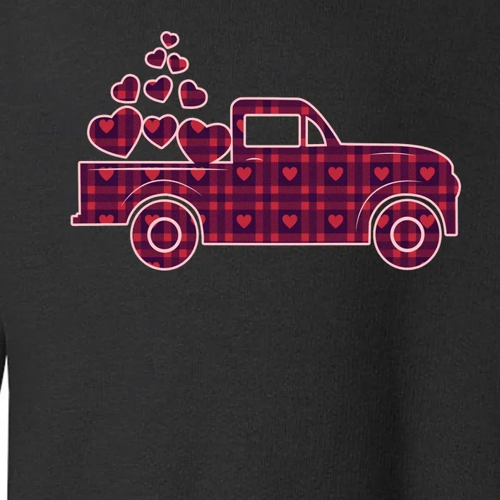 Cute Valentine's Day Plaid Pickup Truck With Hearts Toddler Sweatshirt