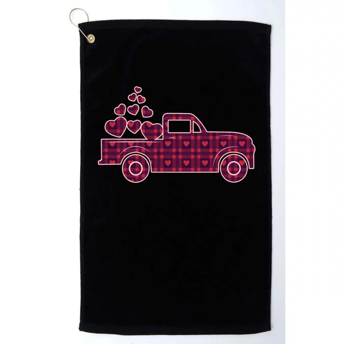 Cute Valentine's Day Plaid Pickup Truck With Hearts Platinum Collection Golf Towel