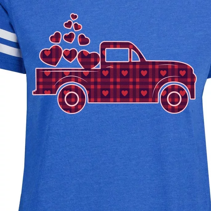 Cute Valentine's Day Plaid Pickup Truck With Hearts Enza Ladies Jersey Football T-Shirt