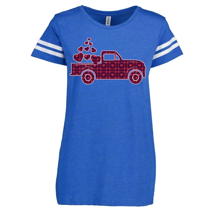 Cute Valentine's Day Plaid Pickup Truck With Hearts Enza Ladies Jersey Football T-Shirt