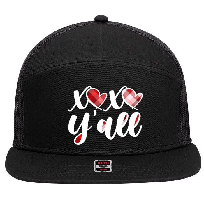 Cute Valentine's Day XOXO Y'all 7 Panel Mesh Trucker Snapback Hat