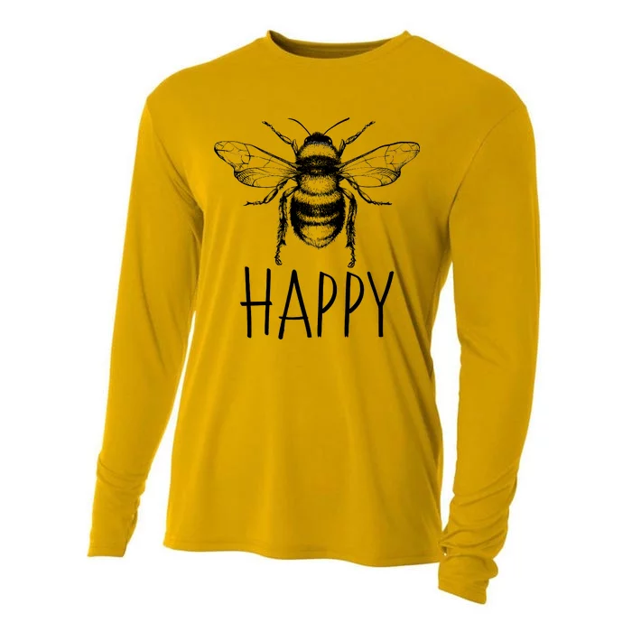 Cute Vintage Bee Happy Cooling Performance Long Sleeve Crew