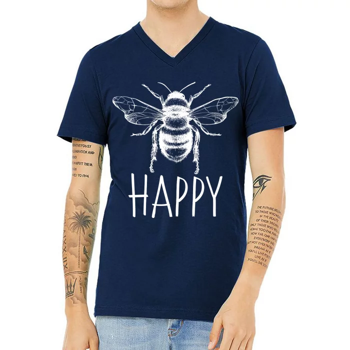 Cute Vintage Bee Happy V-Neck T-Shirt