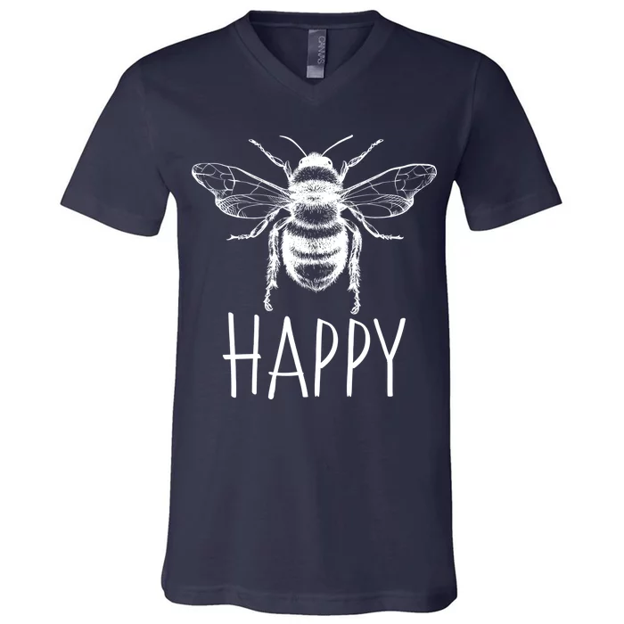 Cute Vintage Bee Happy V-Neck T-Shirt