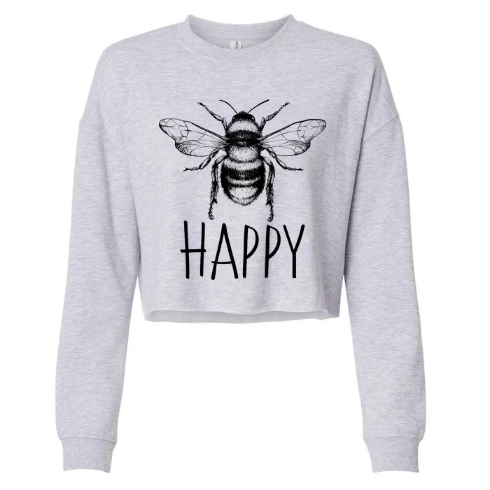 Cute Vintage Bee Happy Cropped Pullover Crew