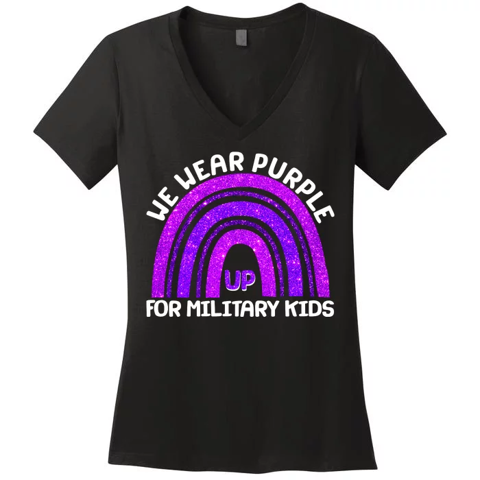 Cute We Wear Purple Up For Military Kids Purple Rainbow Women's V-Neck T-Shirt