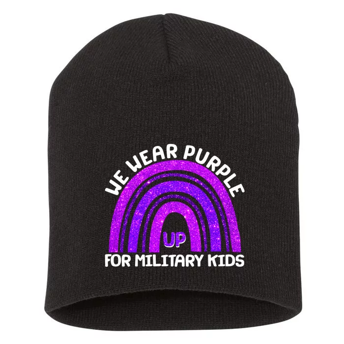 Cute We Wear Purple Up For Military Kids Purple Rainbow Short Acrylic Beanie