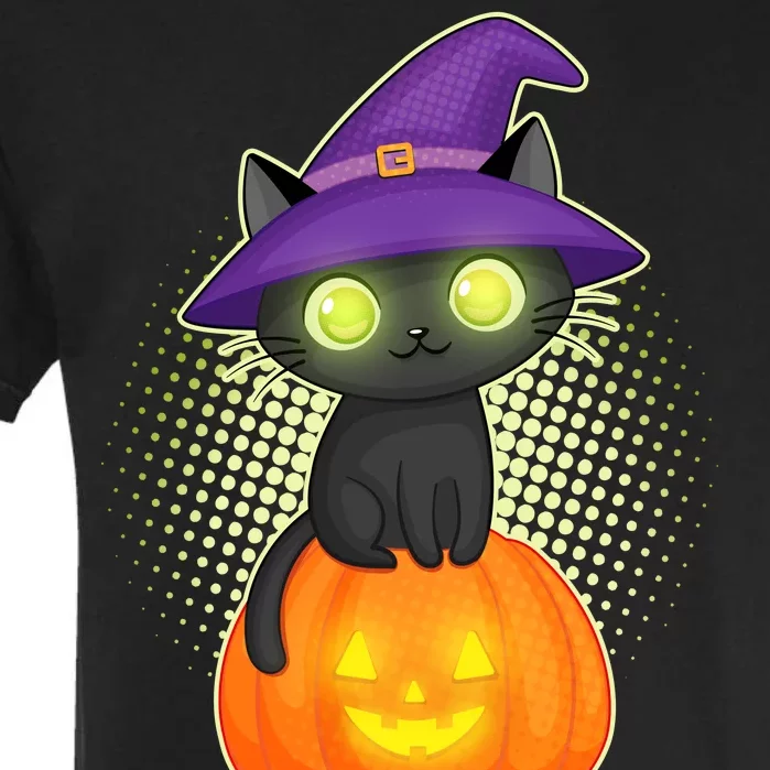 Cute Witch Kitten With Pumpkin Garment-Dyed Heavyweight T-Shirt