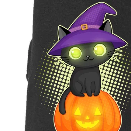 Cute Witch Kitten With Pumpkin Doggie 3-End Fleece Hoodie