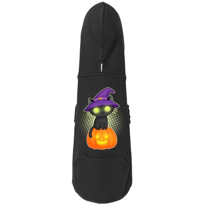 Cute Witch Kitten With Pumpkin Doggie 3-End Fleece Hoodie