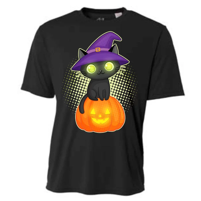 Cute Witch Kitten With Pumpkin Cooling Performance Crew T-Shirt