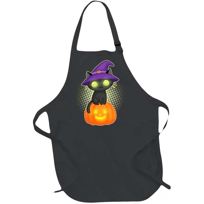 Cute Witch Kitten With Pumpkin Full-Length Apron With Pocket