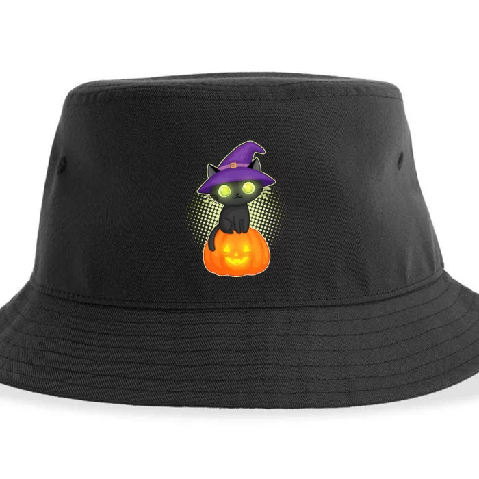 Cute Witch Kitten With Pumpkin Sustainable Bucket Hat