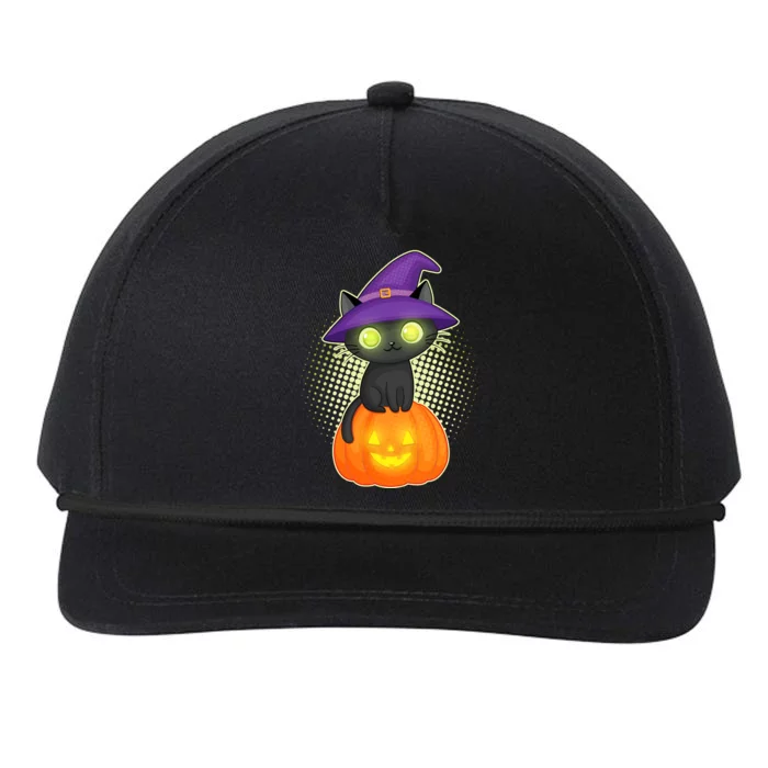 Cute Witch Kitten With Pumpkin Snapback Five-Panel Rope Hat