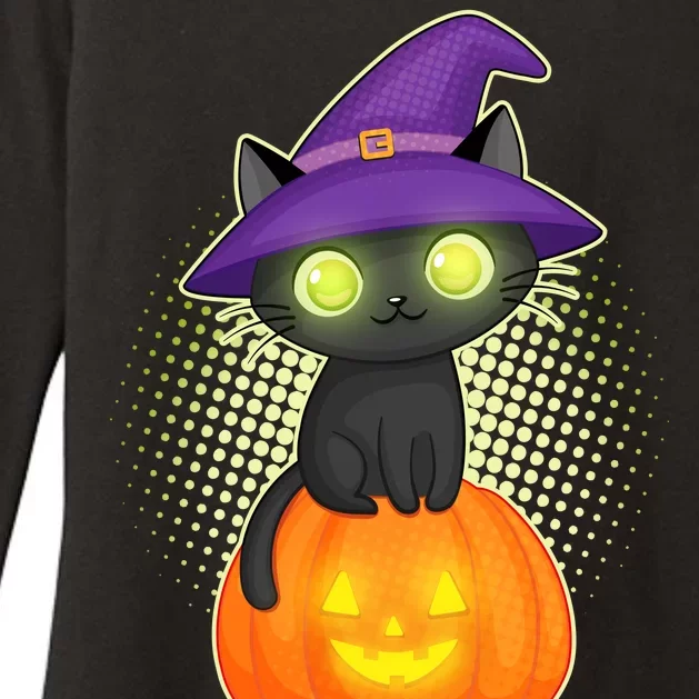 Cute Witch Kitten With Pumpkin Womens CVC Long Sleeve Shirt