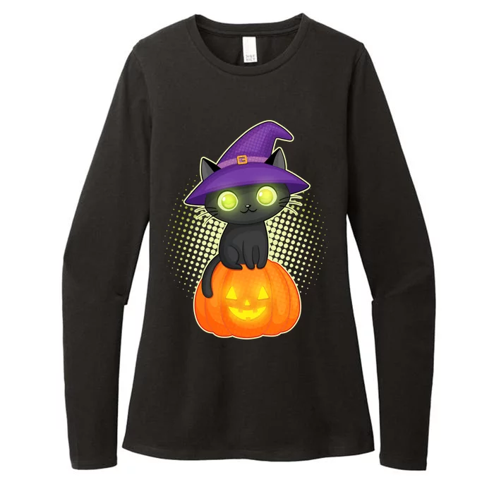 Cute Witch Kitten With Pumpkin Womens CVC Long Sleeve Shirt