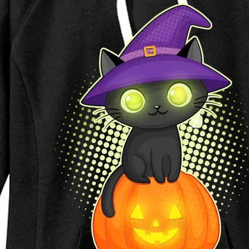 Cute Witch Kitten With Pumpkin Women's Fleece Hoodie