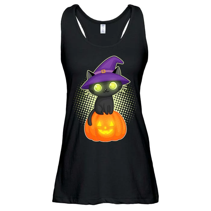 Cute Witch Kitten With Pumpkin Ladies Essential Flowy Tank