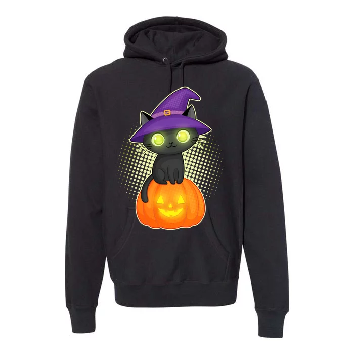 Cute Witch Kitten With Pumpkin Premium Hoodie