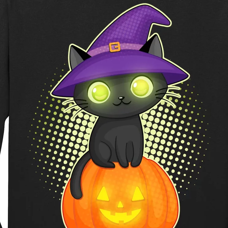 Cute Witch Kitten With Pumpkin Tall Long Sleeve T-Shirt