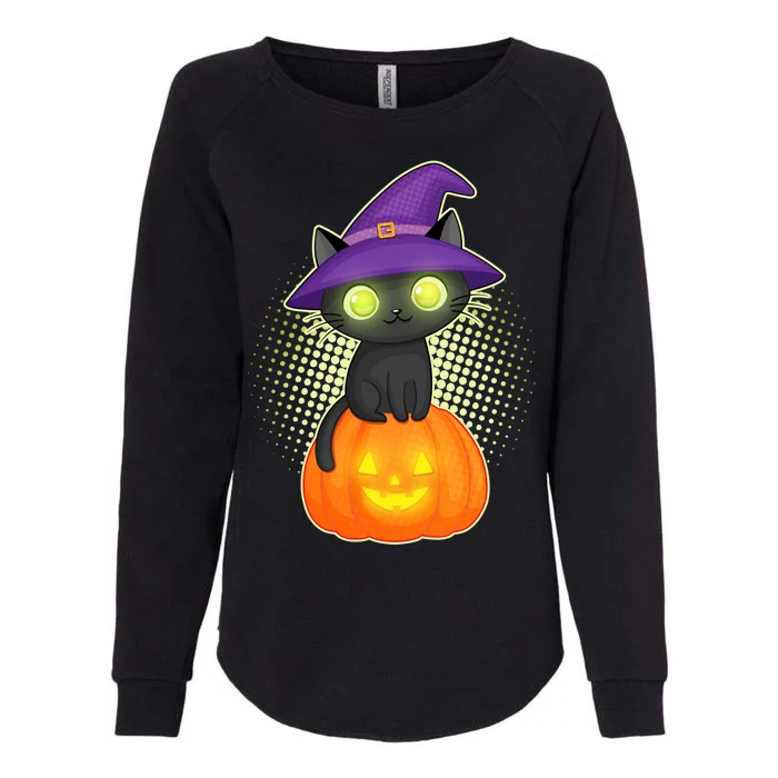 Cute Witch Kitten With Pumpkin Womens California Wash Sweatshirt