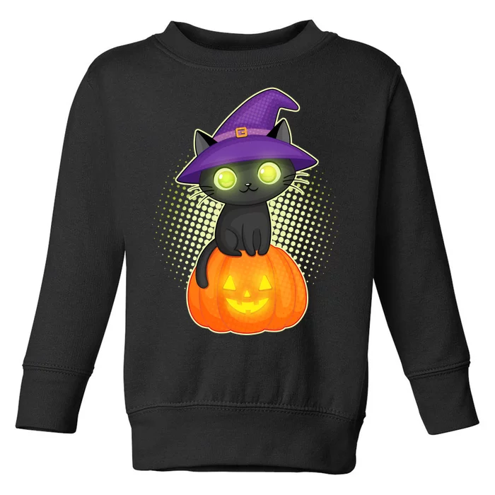 Cute Witch Kitten With Pumpkin Toddler Sweatshirt