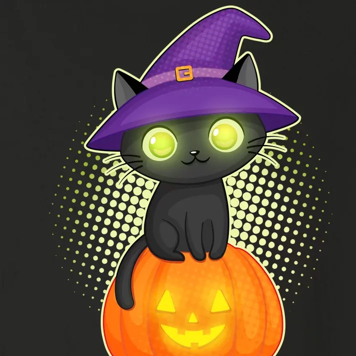 Cute Witch Kitten With Pumpkin Toddler Long Sleeve Shirt