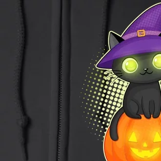 Cute Witch Kitten With Pumpkin Full Zip Hoodie