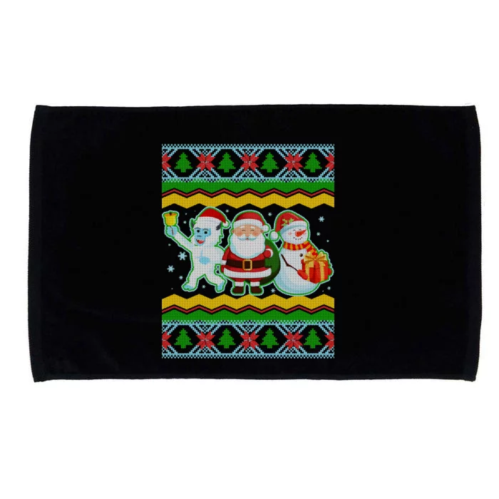 Cute Yeti Santa and Snowman Ugly Sweater Microfiber Hand Towel