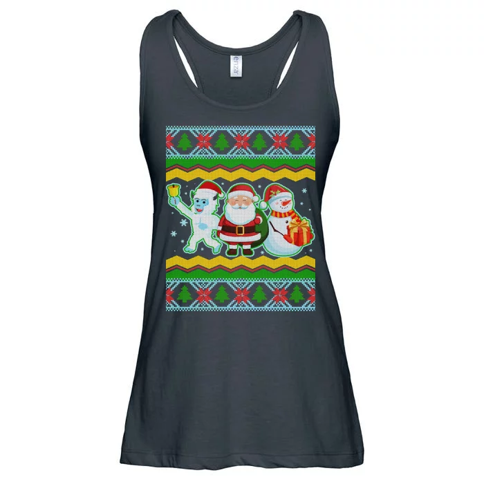 Cute Yeti Santa and Snowman Ugly Sweater Ladies Essential Flowy Tank