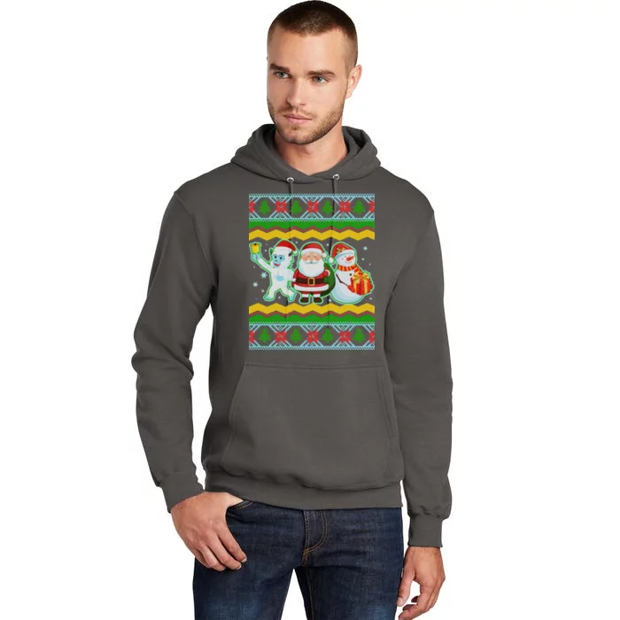 Cute Yeti Santa and Snowman Ugly Sweater Tall Hoodie