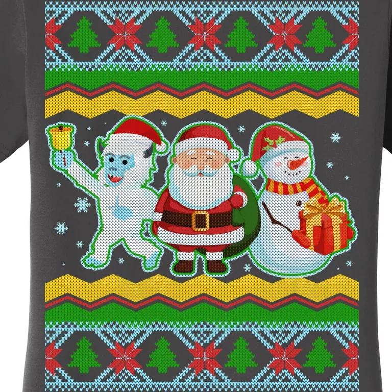 Cute Yeti Santa and Snowman Ugly Sweater Women's T-Shirt