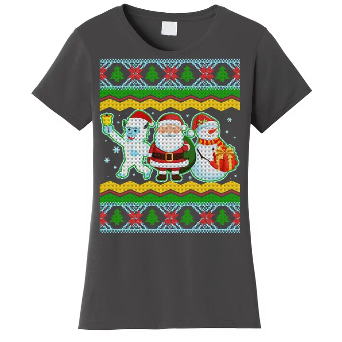 Cute Yeti Santa and Snowman Ugly Sweater Women's T-Shirt