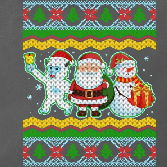 Cute Yeti Santa and Snowman Ugly Sweater Zip Tote Bag