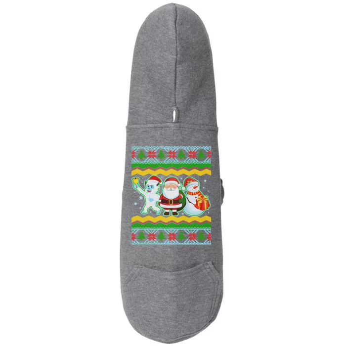 Cute Yeti Santa and Snowman Ugly Sweater Doggie 3-End Fleece Hoodie