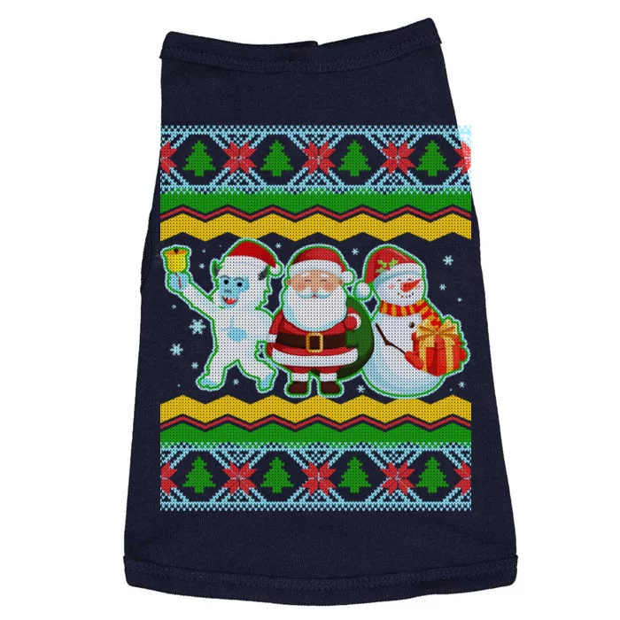 Cute Yeti Santa and Snowman Ugly Sweater Doggie Tank