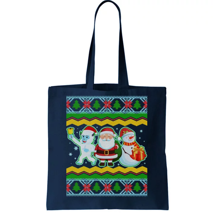 Cute Yeti Santa and Snowman Ugly Sweater Tote Bag